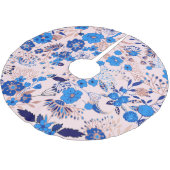 Hübsche azurblaue Blütenrosa Blütendarstellung Polyester Weihnachtsbaumdecke (Schrägansicht)