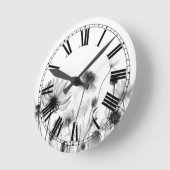Hübsche B&W Röntgen-Wildblumen Runde Wanduhr (Winkel)