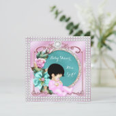 Hübsche Babydusche Aquamarin Pink Blütendusche Brü Einladung (Stehend Vorderseite)