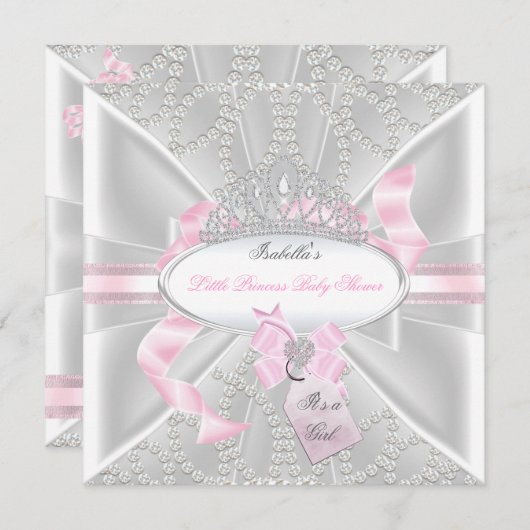 Hübsche Babydusche Mädchen Kleine Prinzessin Diamo Einladung (Vorne/Hinten)