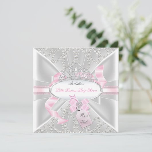 Hübsche Babydusche Mädchen Kleine Prinzessin Diamo Einladung (Stehend Vorderseite)