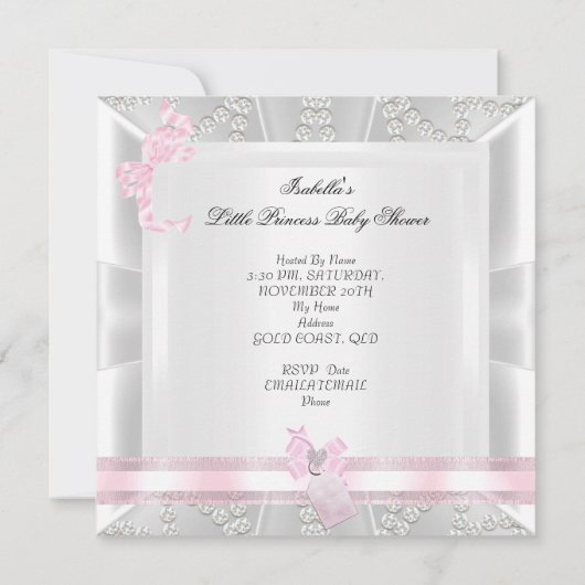 Hübsche Babydusche Mädchen Kleine Prinzessin Diamo Einladung (Rückseite)