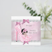 Hübsche Babydusche Mädchen Pink Diamant High Heel Einladung (Stehend Vorderseite)