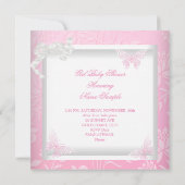 Hübsche Babydusche Niedlich Girl Pink Butterfly Et Einladung (Rückseite)
