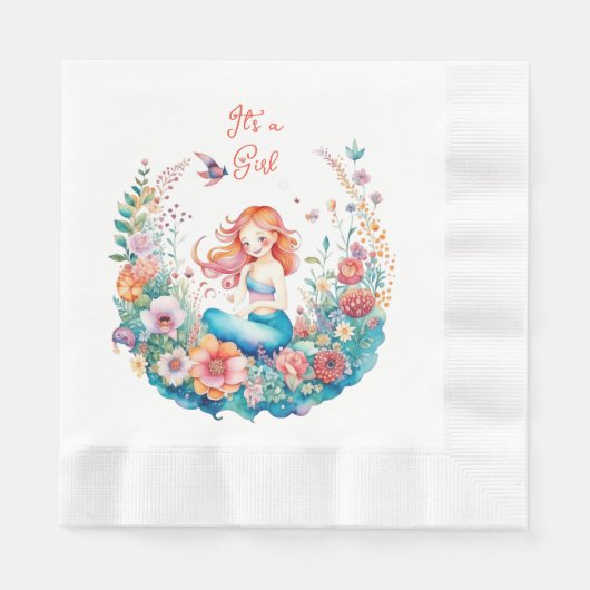 Hübsche Babydusche von Meerjungfrau Es ist ein Mäd Serviette (Vorderseite)