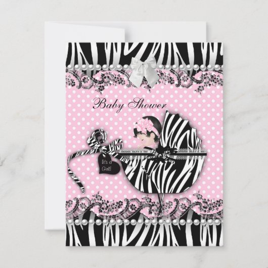 Hübsche Babydusche Zebra Baby Girl Pink Spot Einladung (Vorderseite)