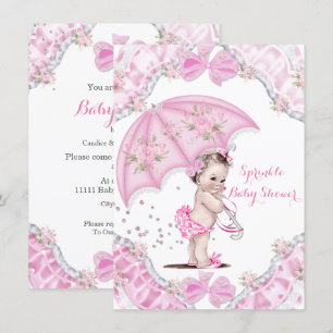 Hübsche Babyparty Rosa Schirm Mädchen Blumen Einladung