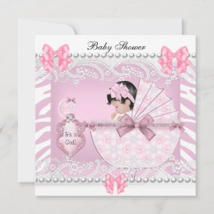 Hübsche Babyparty-Streifen-Babymädchen Rosa Spitze Einladung