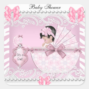 Hübsche Babyparty-Streifenhübsches Mädchen Rosa Sp Quadratischer Aufkleber