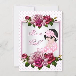 Hübsche Babyparty Süße Mädchen Rosa Rosen Punkte Einladung