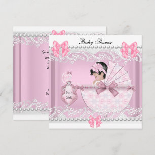 Hübsche Babyparty Süße Mädchen Rosa Vintage Einladung