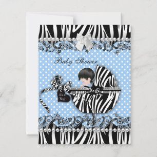 Hübsche Babyparty-Zebra-Baby-Junge-Blauer Fleck Einladung