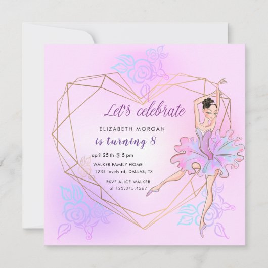Hübsche Ballerina Pastel Square Einladung (Vorderseite)