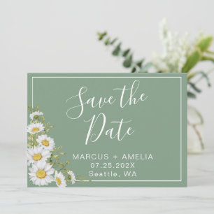 Hübsche Basil Green & White Daisies Save the Date