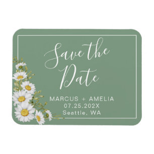 Hübsche Basil Green & White Daisies Save the Date Magnet