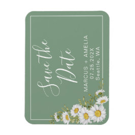 Hübsche Basil Green & White Daisies Save the Date Magnet