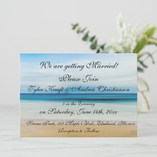 Hübsche Beach Ocean Waves Szene Hochzeitseinladung Einladung (Stehend Vorderseite)