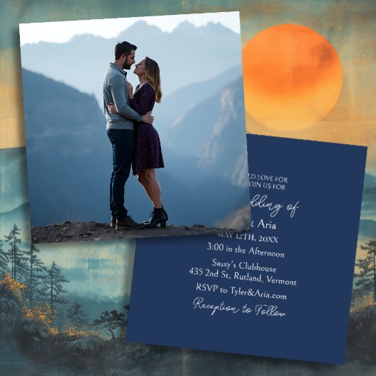 Hübsche Berge und Foto-Template-Square-Hochzeit Einladung