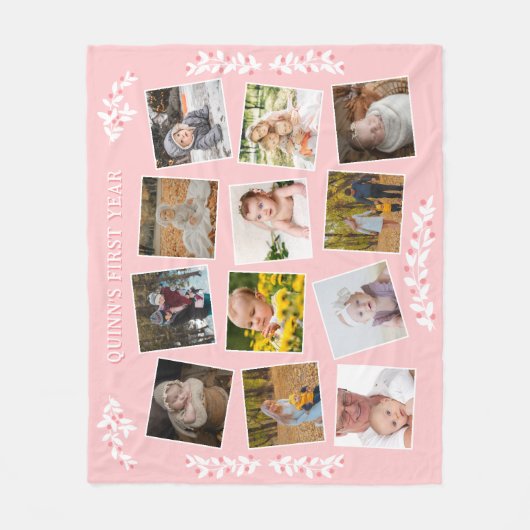 Hübsche Berry Twigs Pink Baby's First Year Fotos Fleecedecke (Vorderseite)