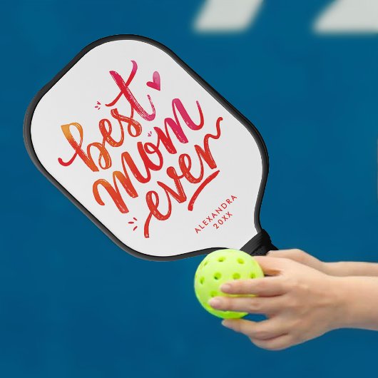 Hübsche beste Mama je Rot-Weiß-Pinselschrift Pickleball Schläger