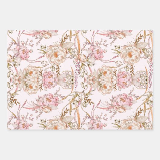 Hübsche, blassrosa Duftstreifen und Blumenmotive Geschenkpapier Set (Vorderseite)