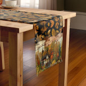 Hübsche Blätter Wasserfarben Herbst Hütte Bäume Kurzer Tischläufer