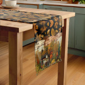 Hübsche Blätter Wasserfarben Herbst Hütte Bäume Kurzer Tischläufer