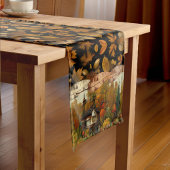 Hübsche Blätter Wasserfarben Herbst Hütte Bäume Kurzer Tischläufer