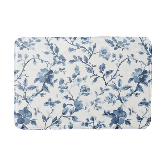 Hübsche Blau Weiße Blumen Badematte (Vorderseite)