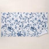 Hübsche Blau Weiße Florale   Strandtuch (Vorderseite)