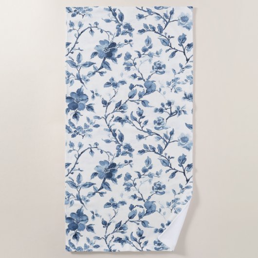 Hübsche Blau Weiße Florale   Strandtuch (Vorderseite)