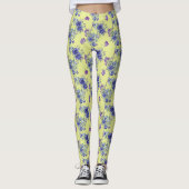 Hübsche blaue Aquarellfarben-Blume auf gelben Legg Leggings (Vorderseite)