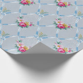 Hübsche blaue Band-Rosen-Vintage mit Blumentapete Geschenkpapier (Ecke)