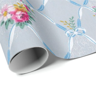 Hübsche blaue Band-Rosen-Vintage mit Blumentapete Geschenkpapier