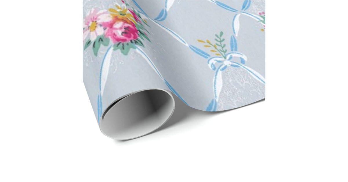 Hubsche Blaue Band Rosen Vintage Mit Blumentapete Geschenkpapier Zazzle De