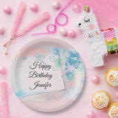 Hübsche blaue Blumen auf rosa Hintergrund Geburtst Pappteller (Party)