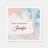 Hübsche blaue Blumen auf rosa Hintergrund Geburtst Serviette (Vorderseite)