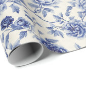 Hübsche Blaue Blumen Brautparty Geschenkpapier (Rolleneckpunkt)