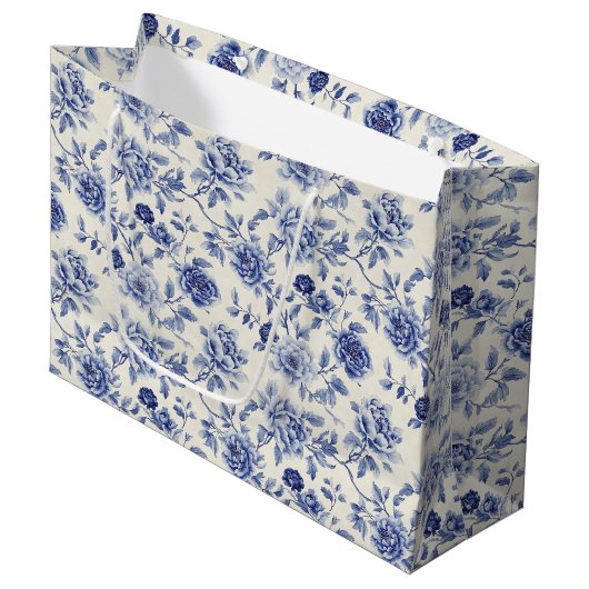 Hübsche Blaue Blumen Brautparty Große Geschenktüte (Vorderseite Schrägansicht)