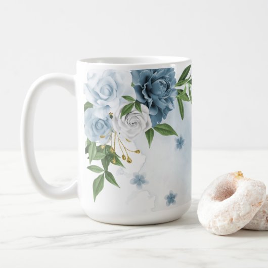 hübsche blaue Blumen Grün Kaffeetasse (Mit Donut)
