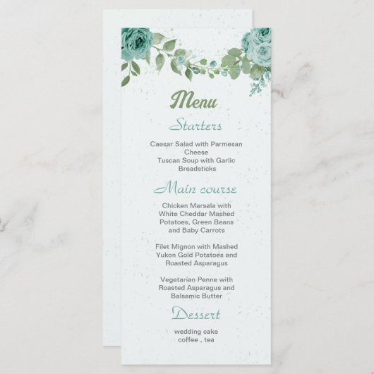 hübsche blaue Blumen grüne Blätter botanisch Menükarte (Vorne/Hinten)