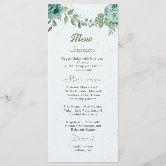 hübsche blaue Blumen grüne Blätter botanisch Menükarte (Vorderseite)