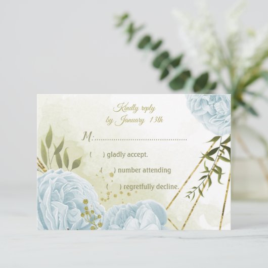 hübsche blaue Blumen grüne Blätter botanisch RSVP Karte (Stehend Vorderseite)