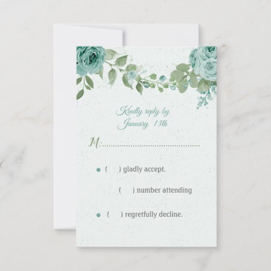 hübsche blaue Blumen grüne Blätter botanisch RSVP Karte (Vorderseite)