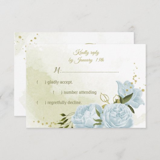 hübsche blaue Blumen grüne Blätter botanisch RSVP Karte (Vorne/Hinten)