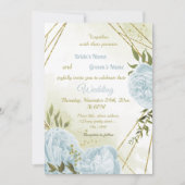 hübsche blaue Blumen Grüne geometrische Hochzeit Einladung (Vorderseite)