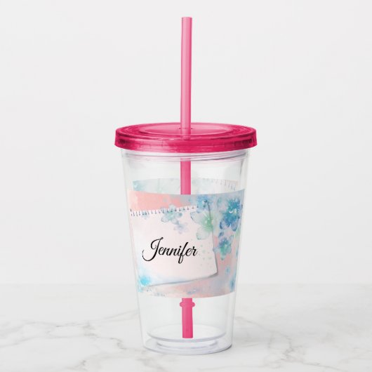 Hübsche blaue Blumen im rosa Hintergrund Acryltrinkbecher (Vorderseite)