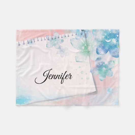 Hübsche blaue Blumen im rosa Hintergrund Fleecedecke (Vorderseite (Horizontal))