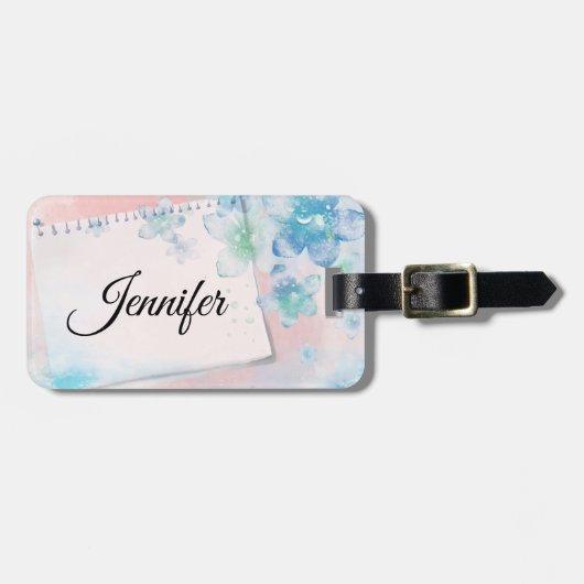 Hübsche blaue Blumen im rosa Hintergrund Gepäckanhänger (Vorderseite horizontal)