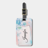 Hübsche blaue Blumen im rosa Hintergrund Gepäckanhänger (Vorderseite vertikal)